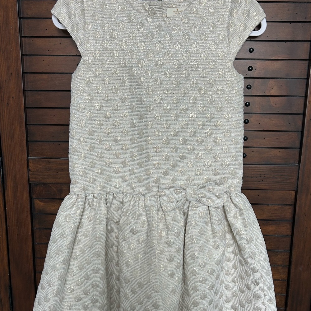 Tea Collection Ivory Textured Party Dress with Waist Bow Kate Spade